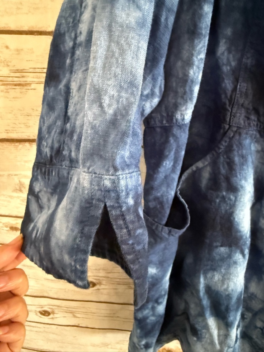 Soft Surroundings Eza 100% Linen Blue Tie Dye Top 2X Plus Pockets - Picture 7 of 11